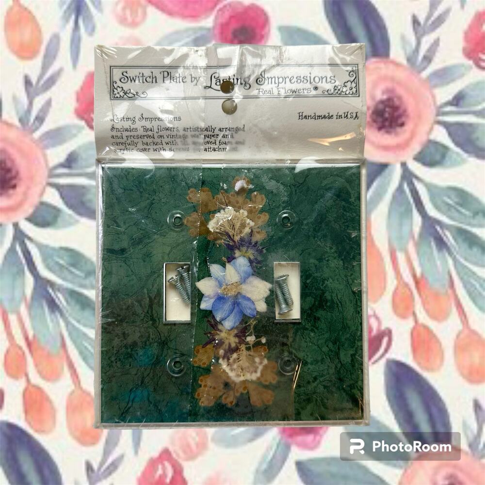 Switch Plate by Lasting Impressions Acrylic & Dried Flowers Green Decor Unused